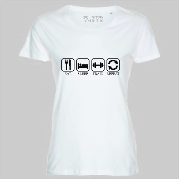 T-shirt eat sleep train repeat dames wit