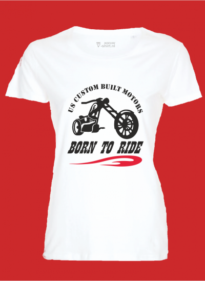 T-shirt americana born to ride custom build motors dames wit