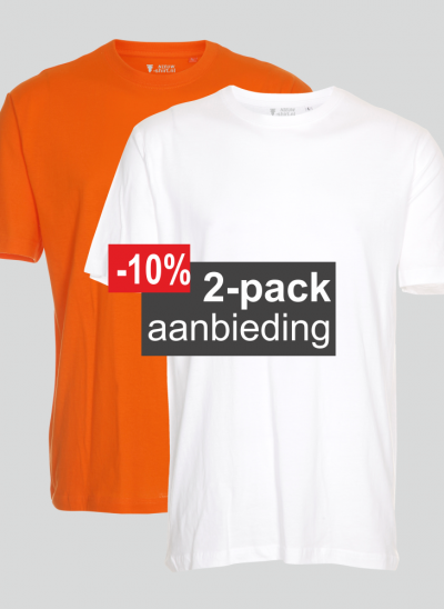 T-shirt 2-pack mix oranje en wit regular unisex maten