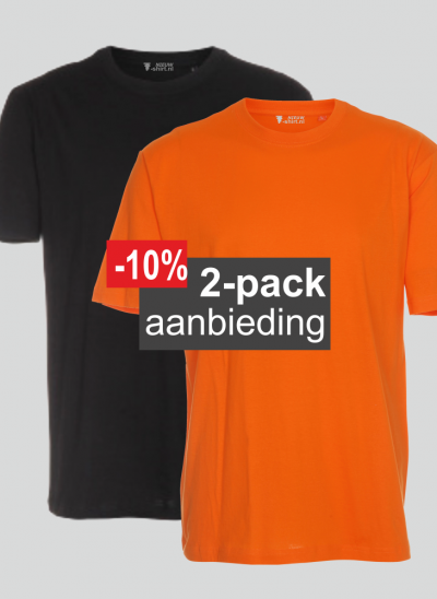 T-shirt aanbieding 2-pack mix oranje en zwart regular unisex maten