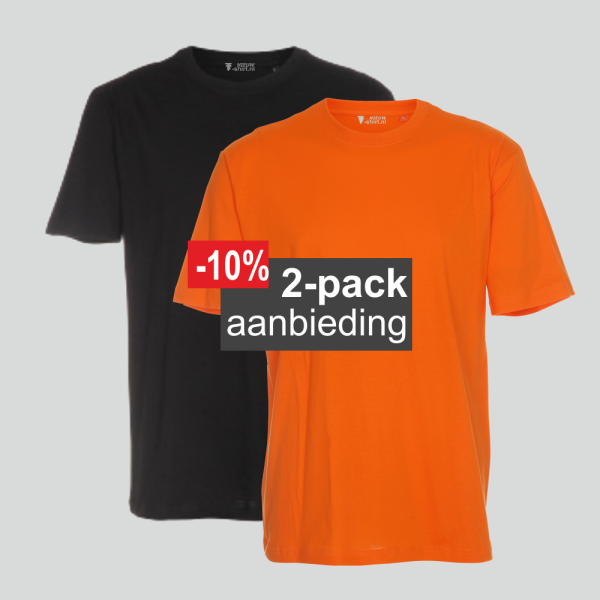 T-shirt aanbieding 2-pack mix oranje en zwart regular unisex maten