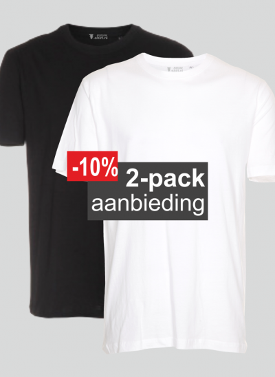 T-shirt 2-pack mix wit en zwart aanbieding