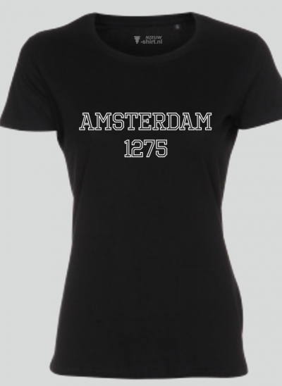 T-shirt Amsterdam universiteit style -zwart dame